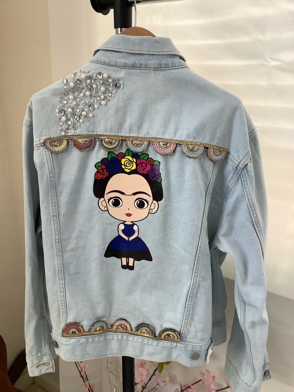 OOAK Custom Levi’s Beaded Sacred Heart & Frida Trucker Jacket Hand-EmbroideredXL - Picture 5 of 15